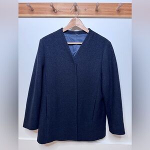 Muji Boiled Wool Navy Collarless Blazer
